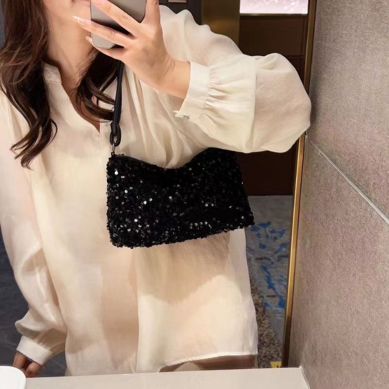 New Women's Sequin Shoulder Bag Personality Shiny Handbag French Bling Underarm Bags Wedding Party Evening Banquet Handbag