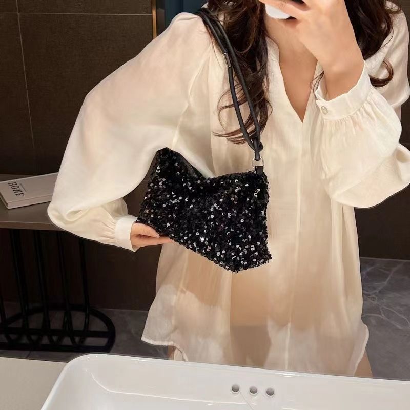 New Women's Sequin Shoulder Bag Personality Shiny Handbag French Bling Underarm Bags Wedding Party Evening Banquet Handbag