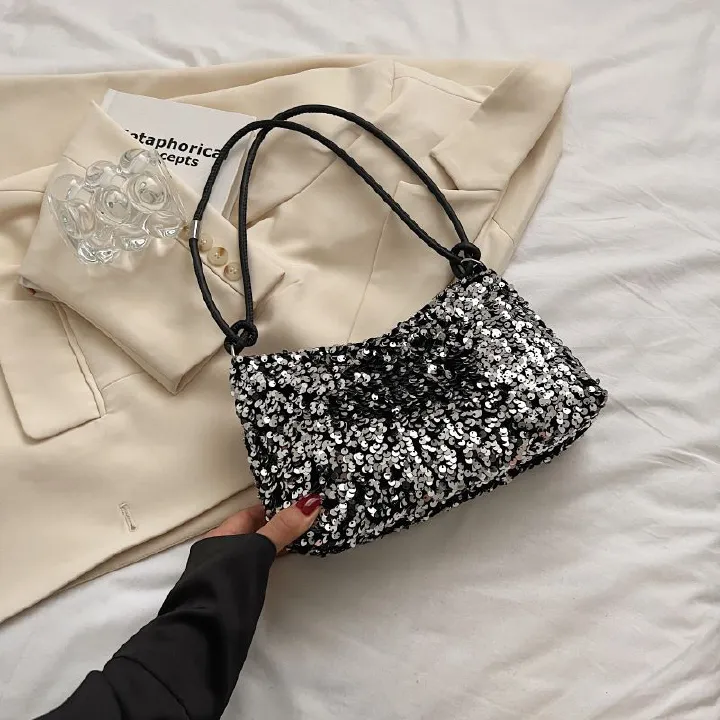 New Women's Sequin Shoulder Bag Personality Shiny Handbag French Bling Underarm Bags Wedding Party Evening Banquet Handbag