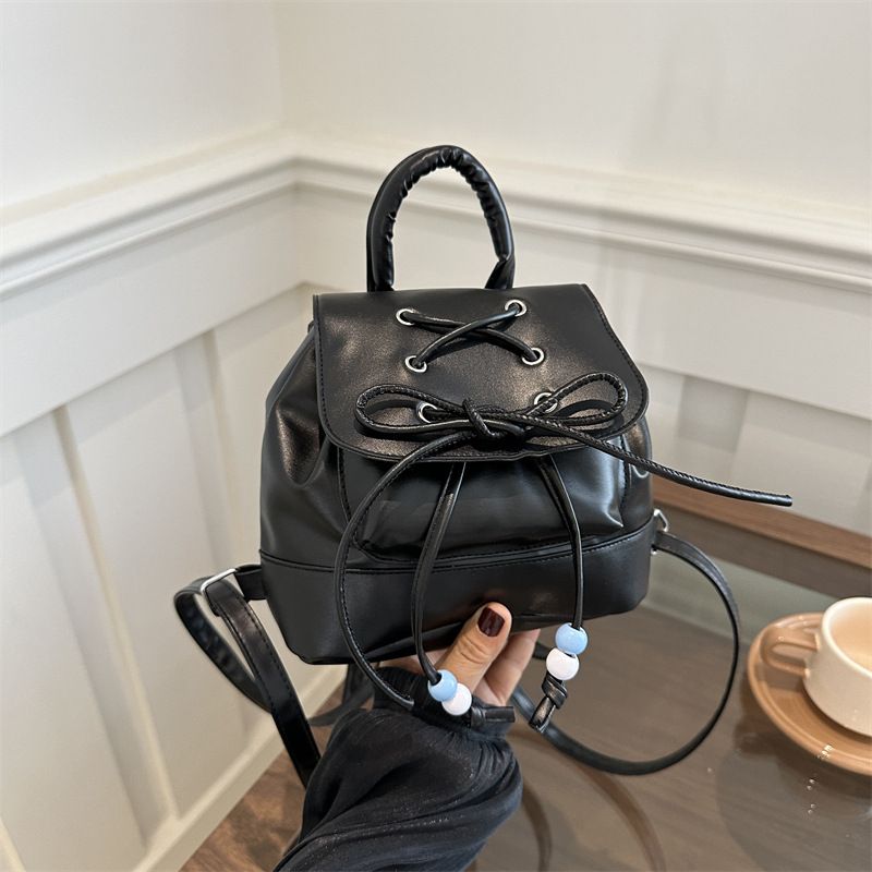 Small Drawstring Backpack Women Mini PU Leather Textured School Backpack Fashion Travel Commuter Bag Girl Bakpacks