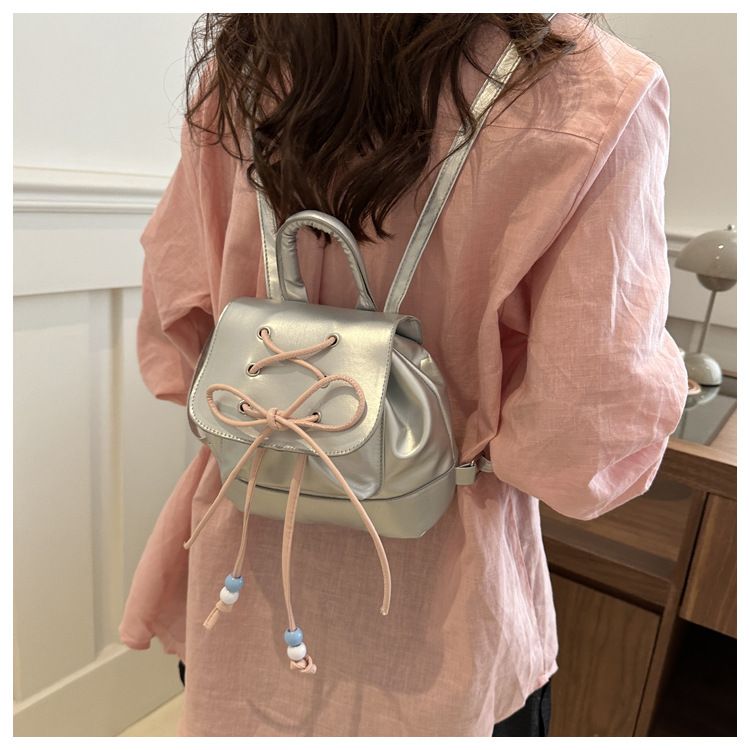 Small Drawstring Backpack Women Mini PU Leather Textured School Backpack Fashion Travel Commuter Bag Girl Bakpacks