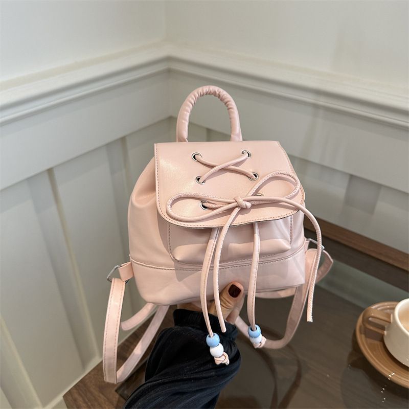 Small Drawstring Backpack Women Mini PU Leather Textured School Backpack Fashion Travel Commuter Bag Girl Bakpacks