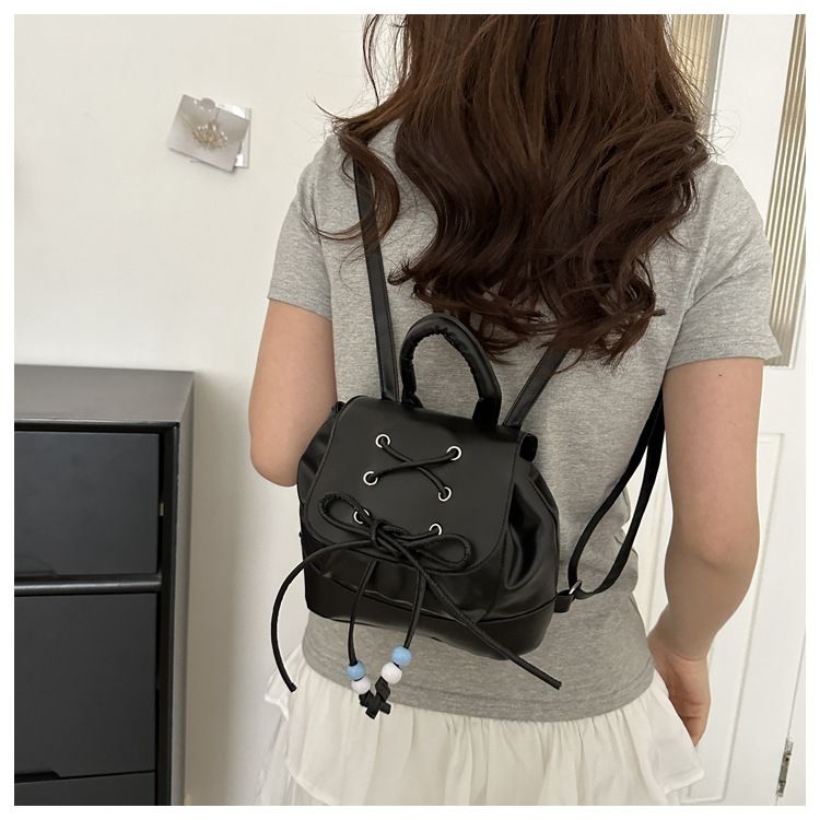 Small Drawstring Backpack Women Mini PU Leather Textured School Backpack Fashion Travel Commuter Bag Girl Bakpacks