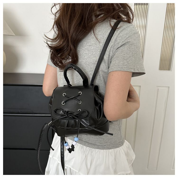 Small Drawstring Backpack Women Mini PU Leather Textured School Backpack Fashion Travel Commuter Bag Girl Bakpacks