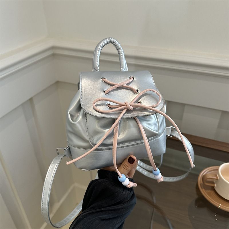 Small Drawstring Backpack Women Mini PU Leather Textured School Backpack Fashion Travel Commuter Bag Girl Bakpacks