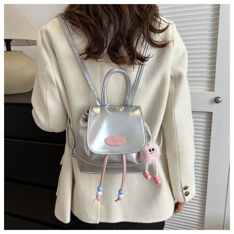 PU Leather Women Fashion Versatile Backpack New Large Capacity Solid Color School Bag Mini Drawstring Backpack Women