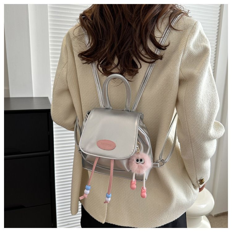 PU Leather Women Fashion Versatile Backpack New Large Capacity Solid Color School Bag Mini Drawstring Backpack Women