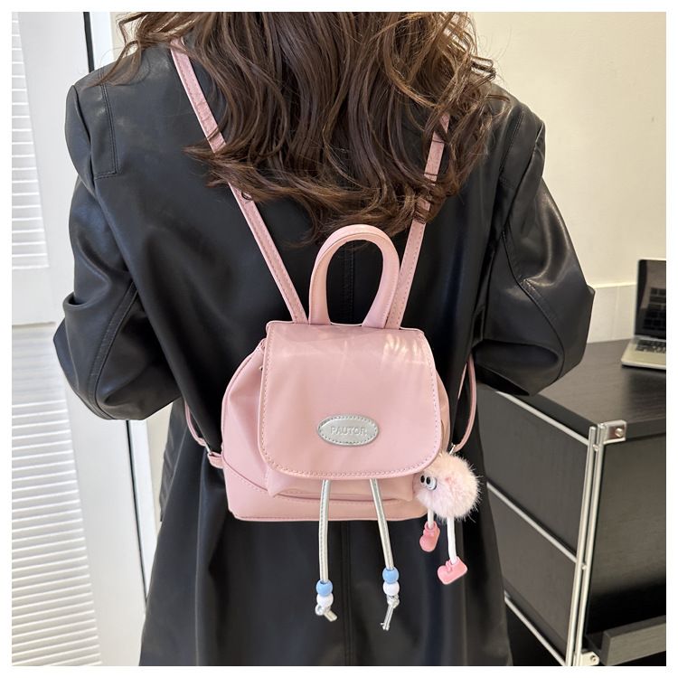 PU Leather Women Fashion Versatile Backpack New Large Capacity Solid Color School Bag Mini Drawstring Backpack Women