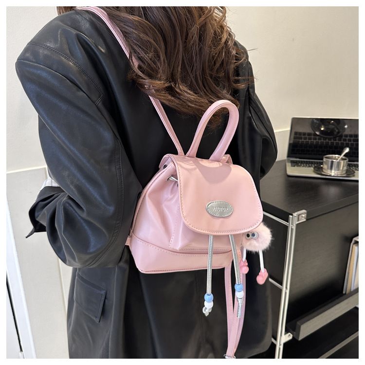 PU Leather Women Fashion Versatile Backpack New Large Capacity Solid Color School Bag Mini Drawstring Backpack Women