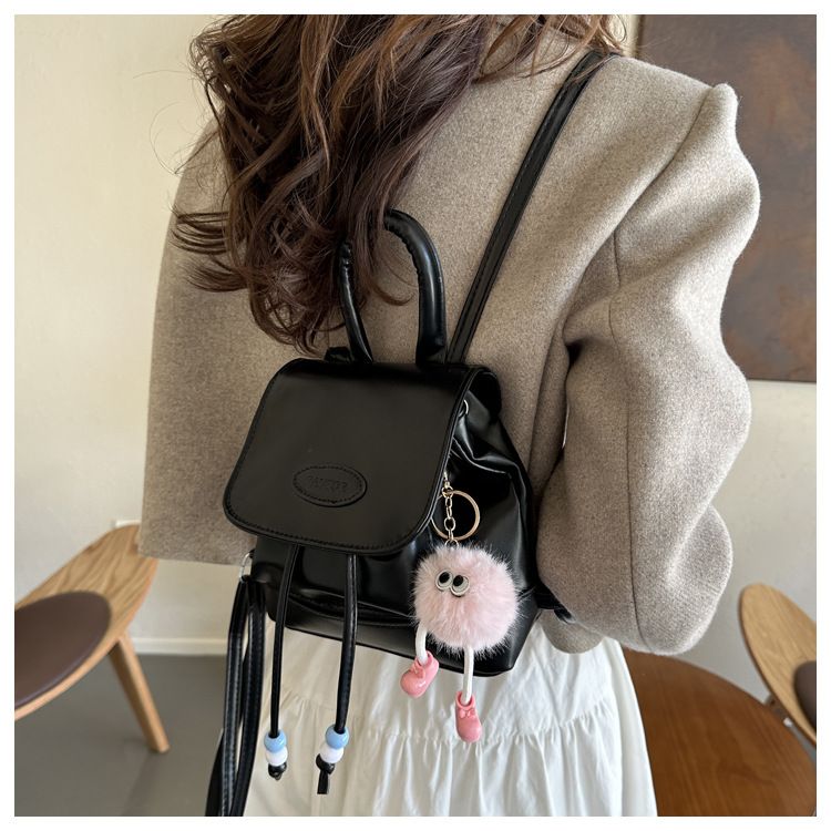 PU Leather Women Fashion Versatile Backpack New Large Capacity Solid Color School Bag Mini Drawstring Backpack Women