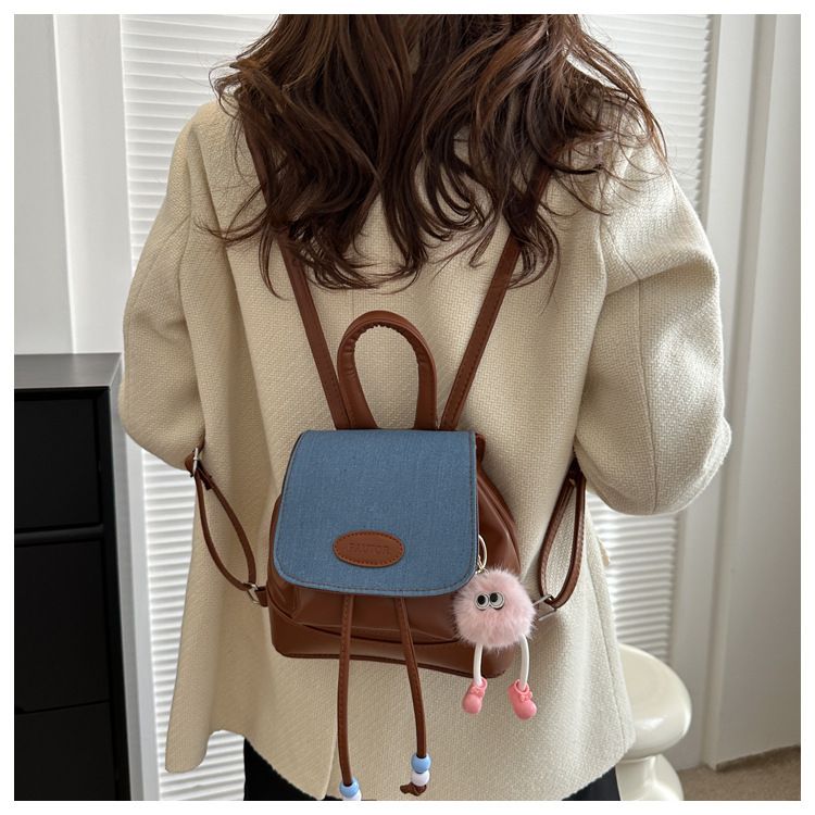 PU Leather Women Fashion Versatile Backpack New Large Capacity Solid Color School Bag Mini Drawstring Backpack Women