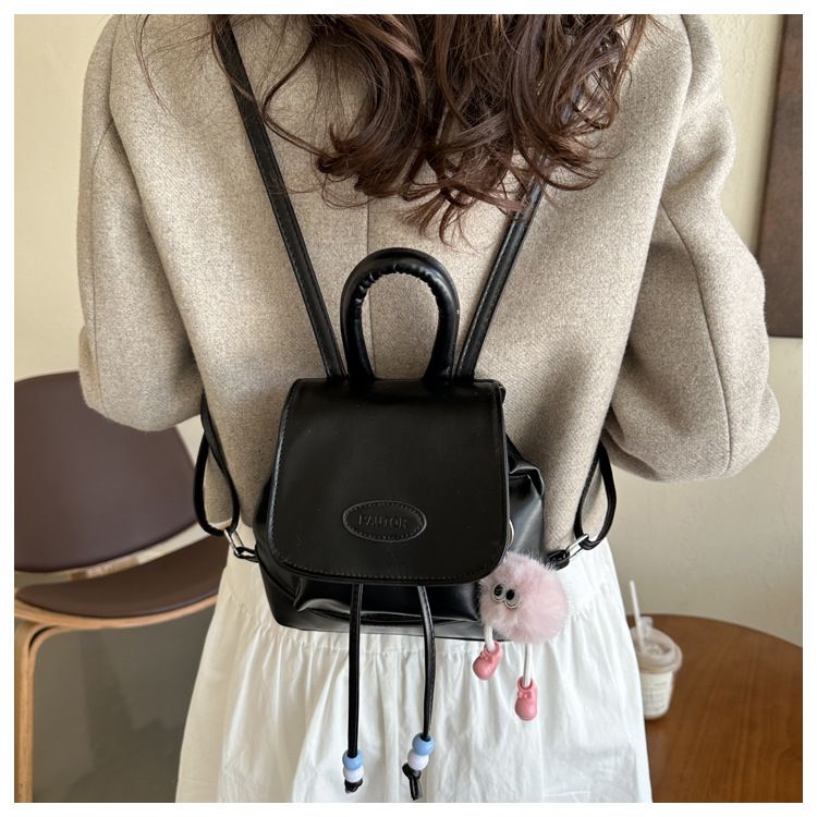 PU Leather Women Fashion Versatile Backpack New Large Capacity Solid Color School Bag Mini Drawstring Backpack Women