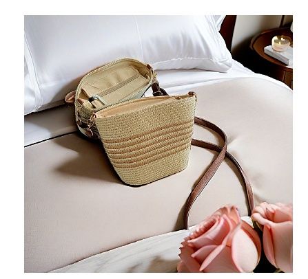 Summer Straw Shoulder Bags Drawstring Women's Straw Bucket Bag Purse Raffia Woven Straw Handbags Casual Tote Beach Crossbody Bag B0118