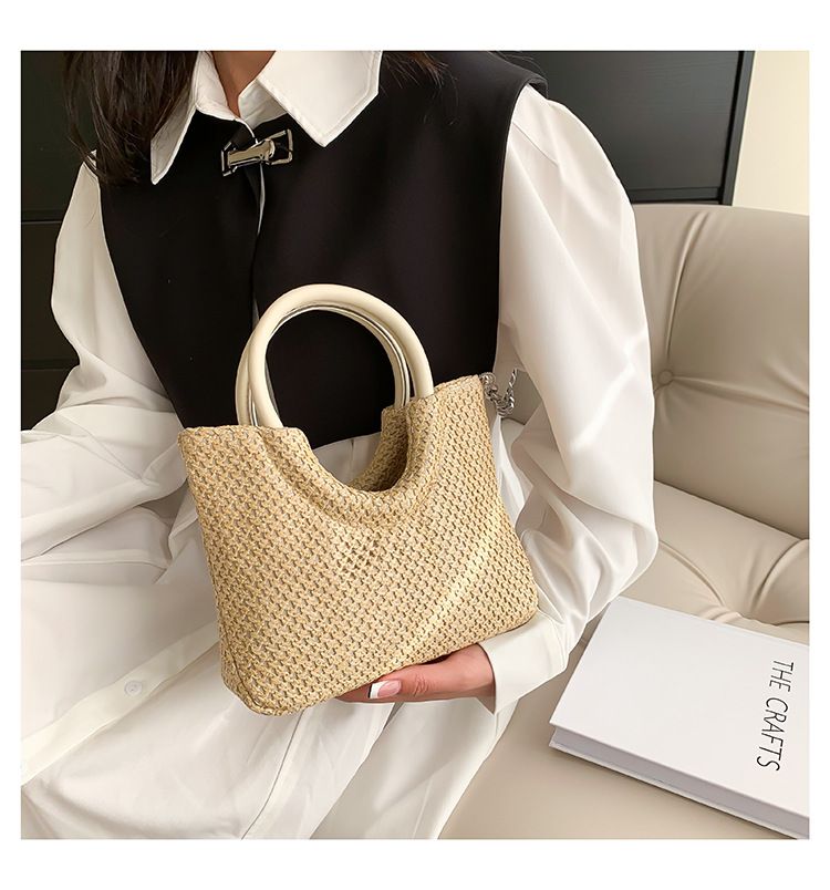 Summer Straw Top Handle Bag Beach Totes Woven Handbags 2023 Design Crossbody Bags for Women Branded Simple Female Shoulder Bags