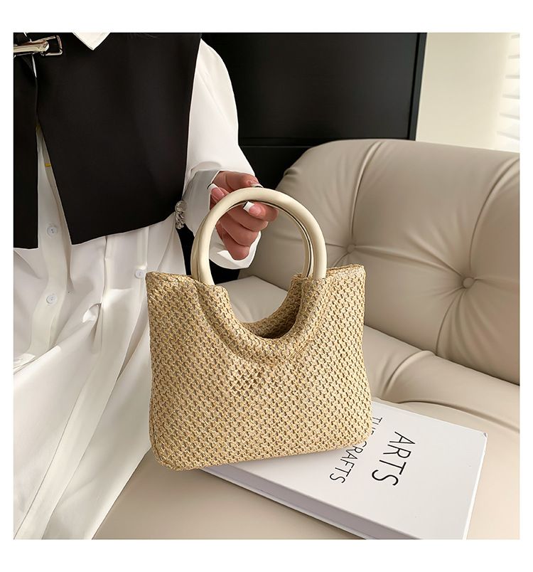 Summer Straw Top Handle Bag Beach Totes Woven Handbags 2023 Design Crossbody Bags for Women Branded Simple Female Shoulder Bags