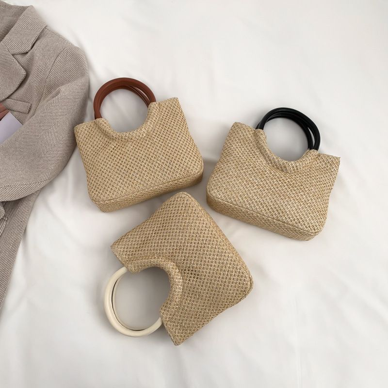 Summer Straw Top Handle Bag Beach Totes Woven Handbags 2023 Design Crossbody Bags for Women Branded Simple Female Shoulder Bags