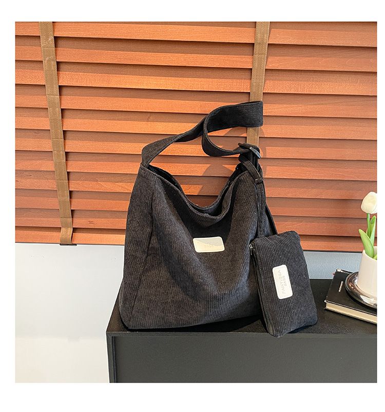 Large Capacity Shoulder Bag Trendy Corduroy Tote Bag Solid Color Ladies Handbag With Samll Bag 2Pcs Set