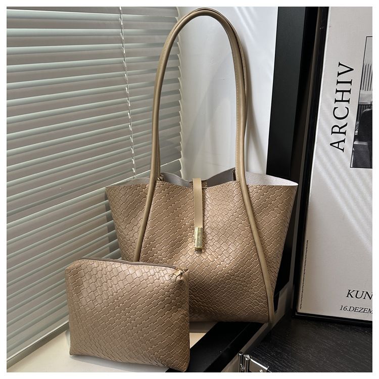 Women's Stone Pattern Tote Bag Set - Minimalist PU with Detachable Pouch,Magnetic Snap & Long Strap for Travel and Daily Use