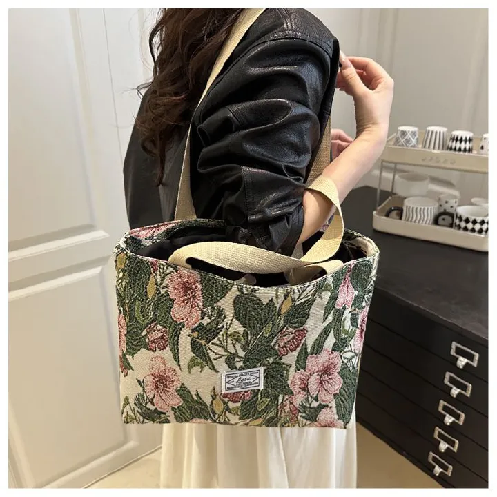Canvas Women Handbag Designer Insulated Tote Bag Camping Lunch Bag Aluminum Foil Portable Bento Bags for Work Travel