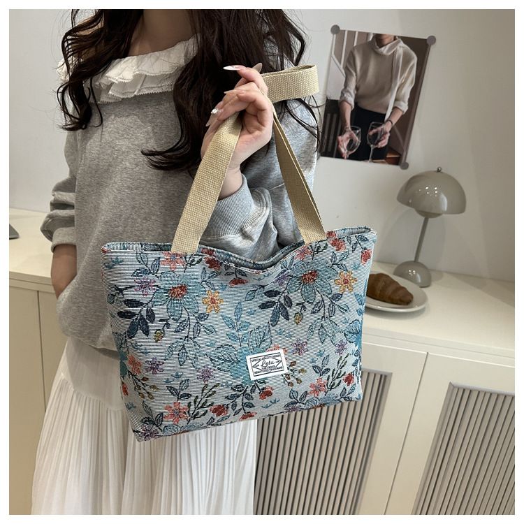 Canvas Women Handbag Designer Insulated Tote Bag Camping Lunch Bag Aluminum Foil Portable Bento Bags for Work Travel