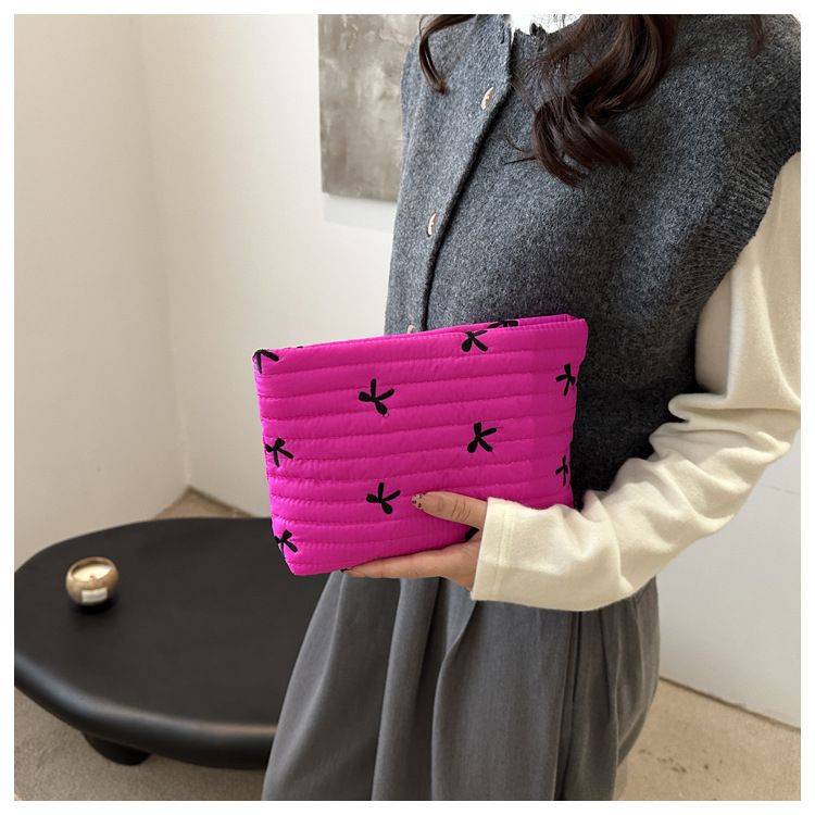 Cute Sweet Girl Heart Embroidered Bow Pencil Case Stationery Bag Square Shape Cosmetics Storage Bag Pencil Case Writing Supplies