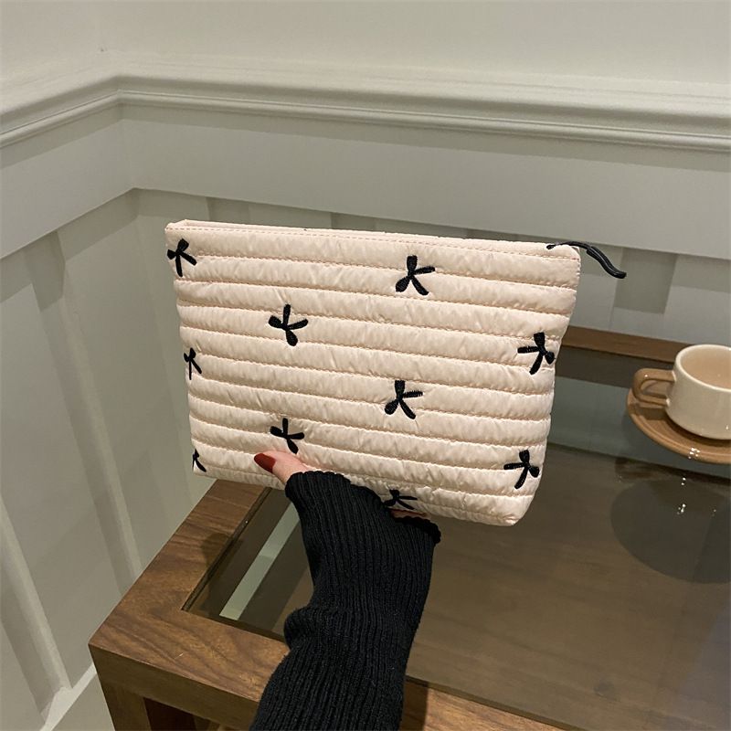Cute Sweet Girl Heart Embroidered Bow Pencil Case Stationery Bag Square Shape Cosmetics Storage Bag Pencil Case Writing Supplies