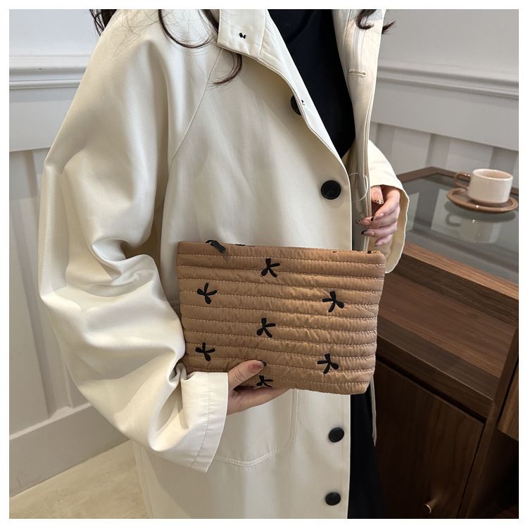 Cute Sweet Girl Heart Embroidered Bow Pencil Case Stationery Bag Square Shape Cosmetics Storage Bag Pencil Case Writing Supplies