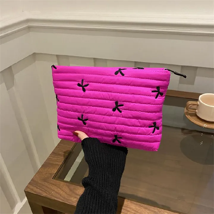 Cute Sweet Girl Heart Embroidered Bow Pencil Case Stationery Bag Square Shape Cosmetics Storage Bag Pencil Case Writing Supplies