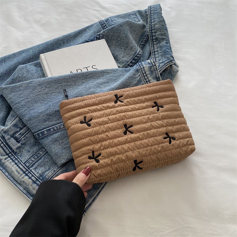 Cute Sweet Girl Heart Embroidered Bow Pencil Case Stationery Bag Square Shape Cosmetics Storage Bag Pencil Case Writing Supplies