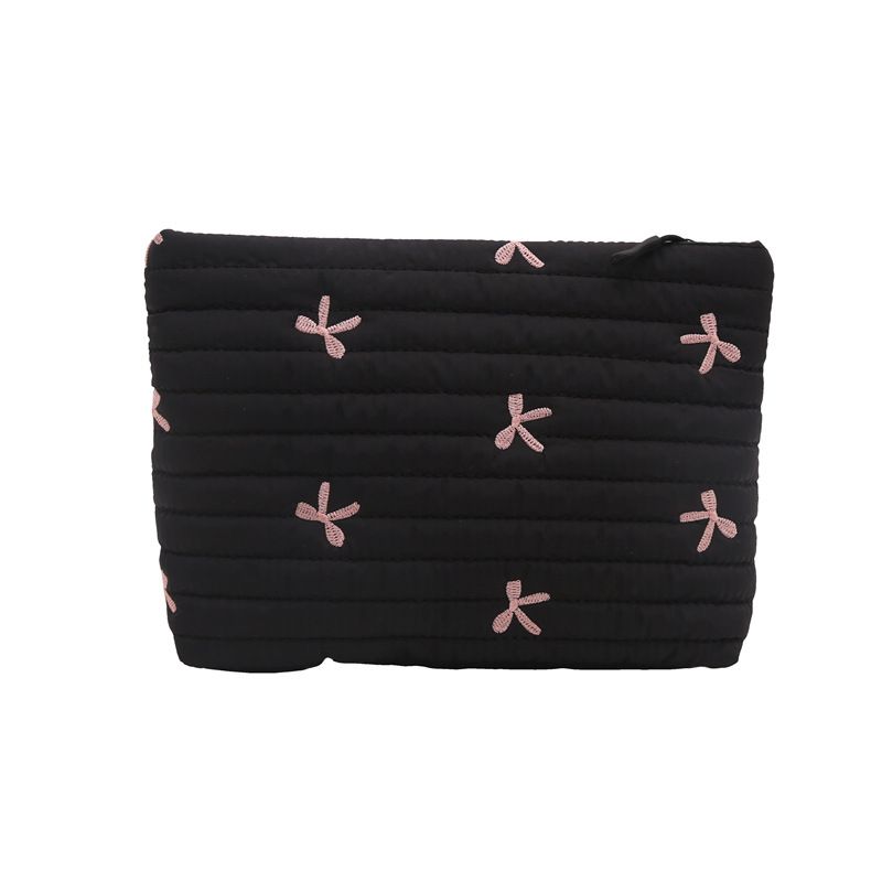 Cute Sweet Girl Heart Embroidered Bow Pencil Case Stationery Bag Square Shape Cosmetics Storage Bag Pencil Case Writing Supplies