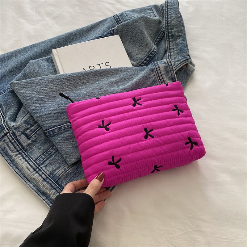 Cute Sweet Girl Heart Embroidered Bow Pencil Case Stationery Bag Square Shape Cosmetics Storage Bag Pencil Case Writing Supplies