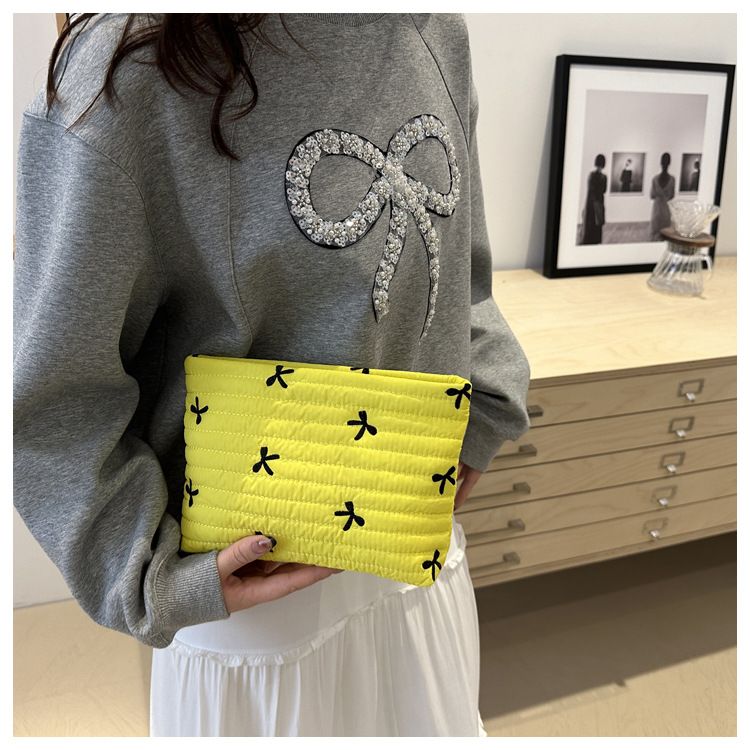 Cute Sweet Girl Heart Embroidered Bow Pencil Case Stationery Bag Square Shape Cosmetics Storage Bag Pencil Case Writing Supplies