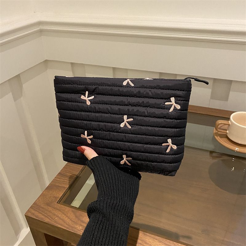 Cute Sweet Girl Heart Embroidered Bow Pencil Case Stationery Bag Square Shape Cosmetics Storage Bag Pencil Case Writing Supplies