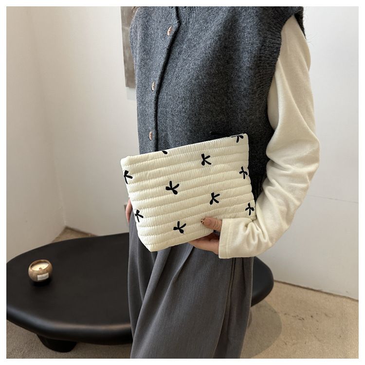 Cute Sweet Girl Heart Embroidered Bow Pencil Case Stationery Bag Square Shape Cosmetics Storage Bag Pencil Case Writing Supplies