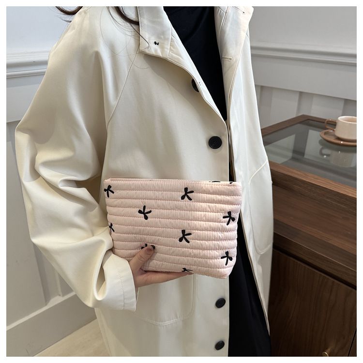 Cute Sweet Girl Heart Embroidered Bow Pencil Case Stationery Bag Square Shape Cosmetics Storage Bag Pencil Case Writing Supplies