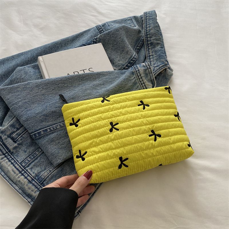 Cute Sweet Girl Heart Embroidered Bow Pencil Case Stationery Bag Square Shape Cosmetics Storage Bag Pencil Case Writing Supplies