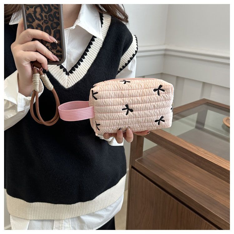 Ins Style Simple Black Bow Pencil Case Large Capacity Storage Bag Cosmetic Bag Stationery Organizer School Supplies