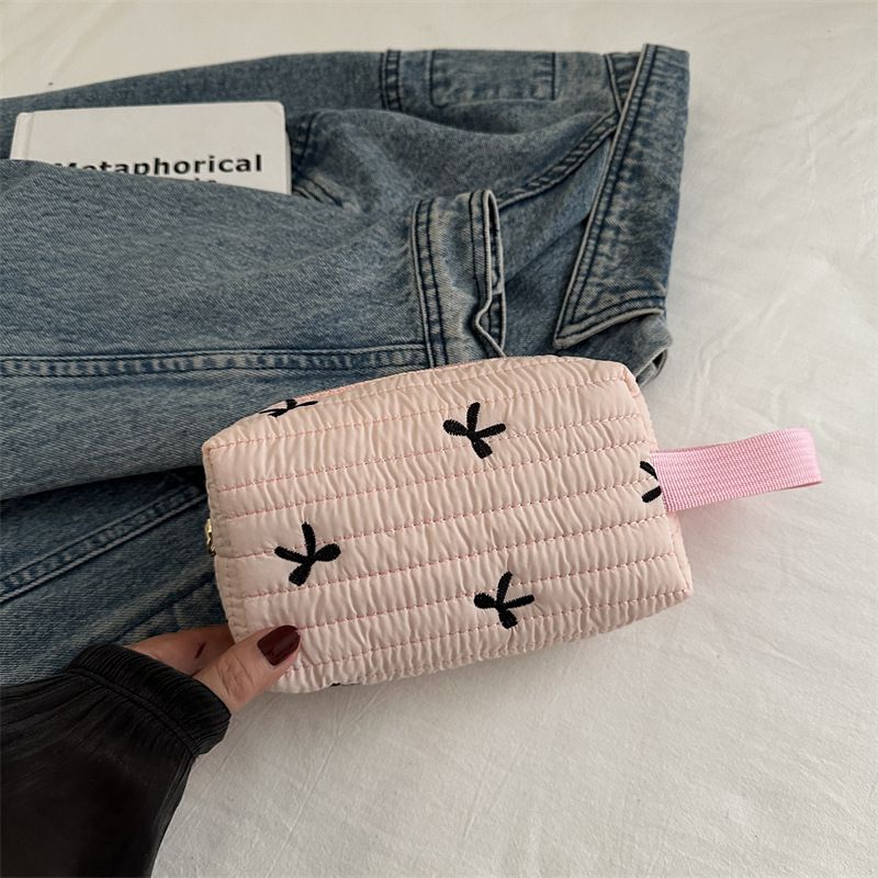 Ins Style Simple Black Bow Pencil Case Large Capacity Storage Bag Cosmetic Bag Stationery Organizer School Supplies