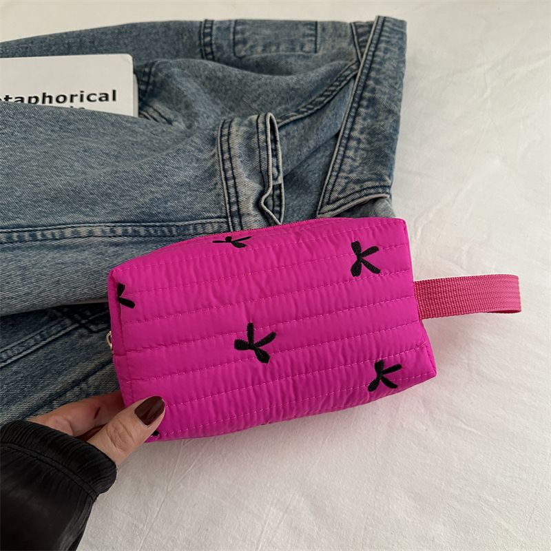 Ins Style Simple Black Bow Pencil Case Large Capacity Storage Bag Cosmetic Bag Stationery Organizer School Supplies