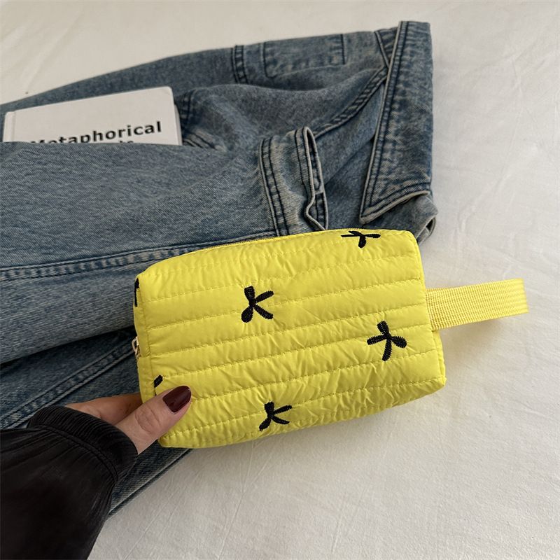 Ins Style Simple Black Bow Pencil Case Large Capacity Storage Bag Cosmetic Bag Stationery Organizer School Supplies
