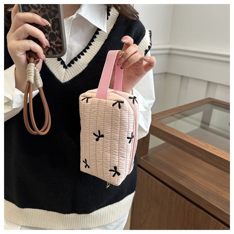 Ins Style Simple Black Bow Pencil Case Large Capacity Storage Bag Cosmetic Bag Stationery Organizer School Supplies