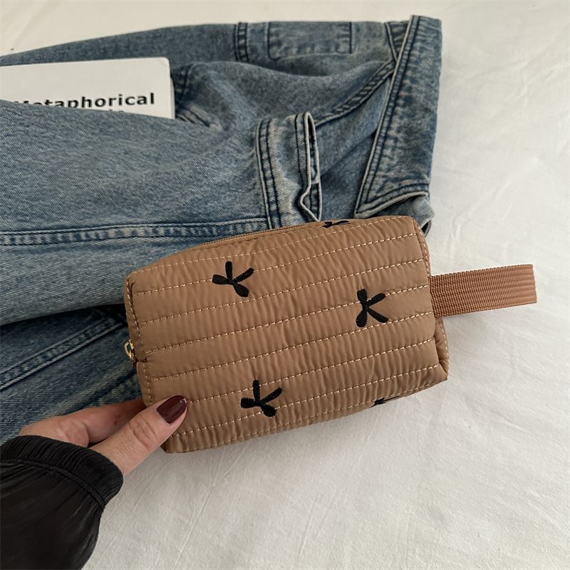 Ins Style Simple Black Bow Pencil Case Large Capacity Storage Bag Cosmetic Bag Stationery Organizer School Supplies