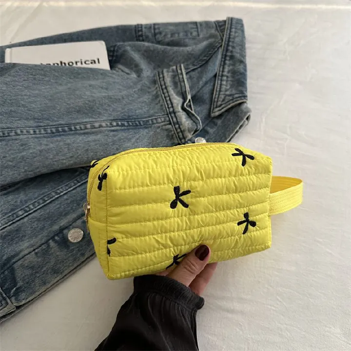 Ins Style Simple Black Bow Pencil Case Large Capacity Storage Bag Cosmetic Bag Stationery Organizer School Supplies