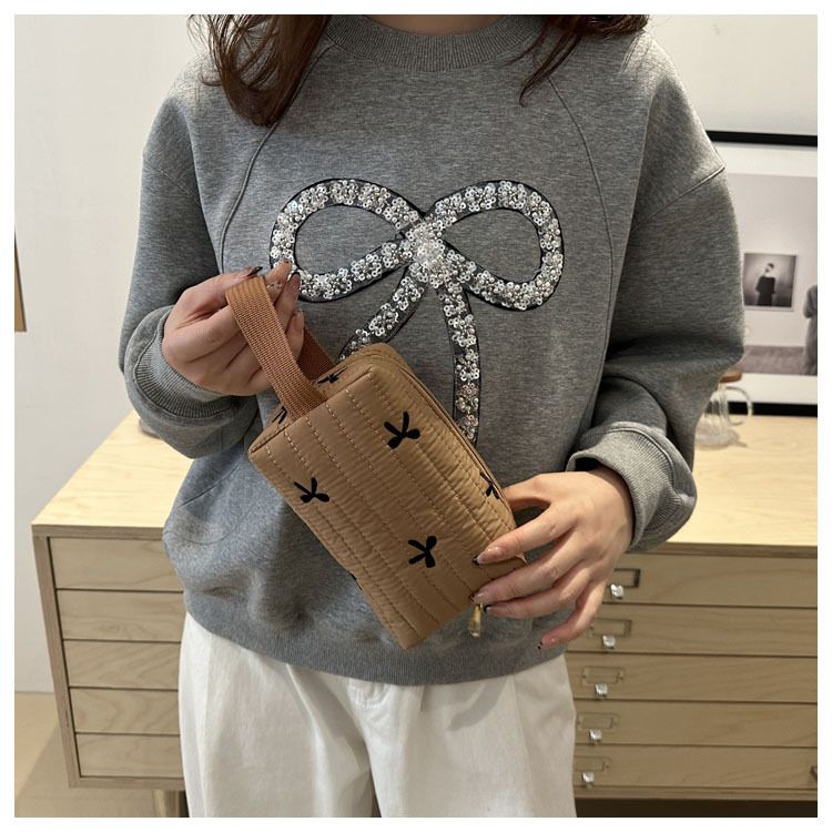 Ins Style Simple Black Bow Pencil Case Large Capacity Storage Bag Cosmetic Bag Stationery Organizer School Supplies