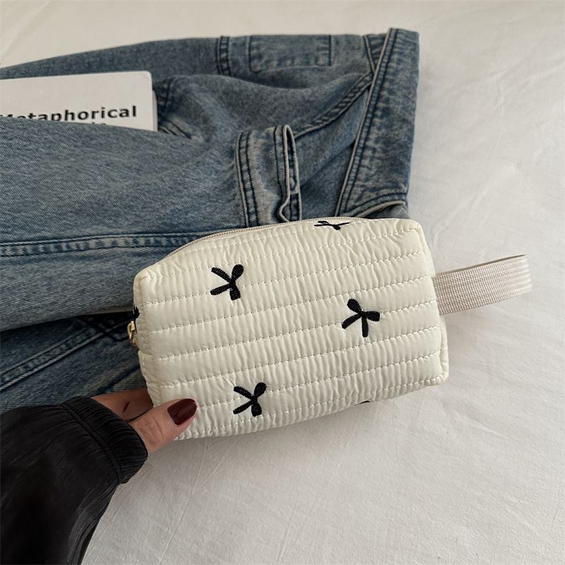 Ins Style Simple Black Bow Pencil Case Large Capacity Storage Bag Cosmetic Bag Stationery Organizer School Supplies