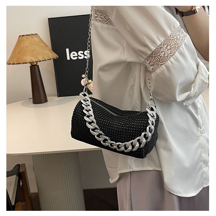 Lawaia Rhinestone Bag Side Bag Crossbody Blingbling Rhinestone Purses for Women Sparkly Silver Clutch Black Purse B0285