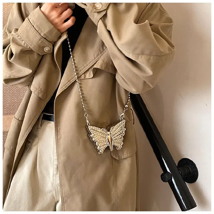 2025 Fashion Lipstick Bag Coin Purse For Women Butterfly Shape Mini Crossbody Bag Luxury Designer Diamond Gold Silver Clutch Bag B0164