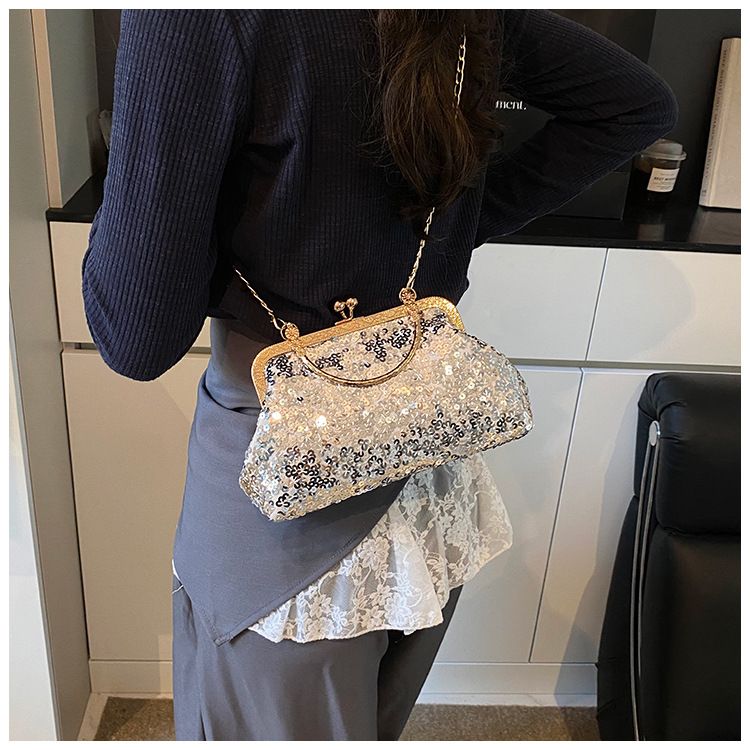 Trendy Shining Gold Silver Pink Sequin Ladies Dinner Evening Bags Metal Chain Shoulder Bag Crossbody For Women Prom Party Clutch B0286