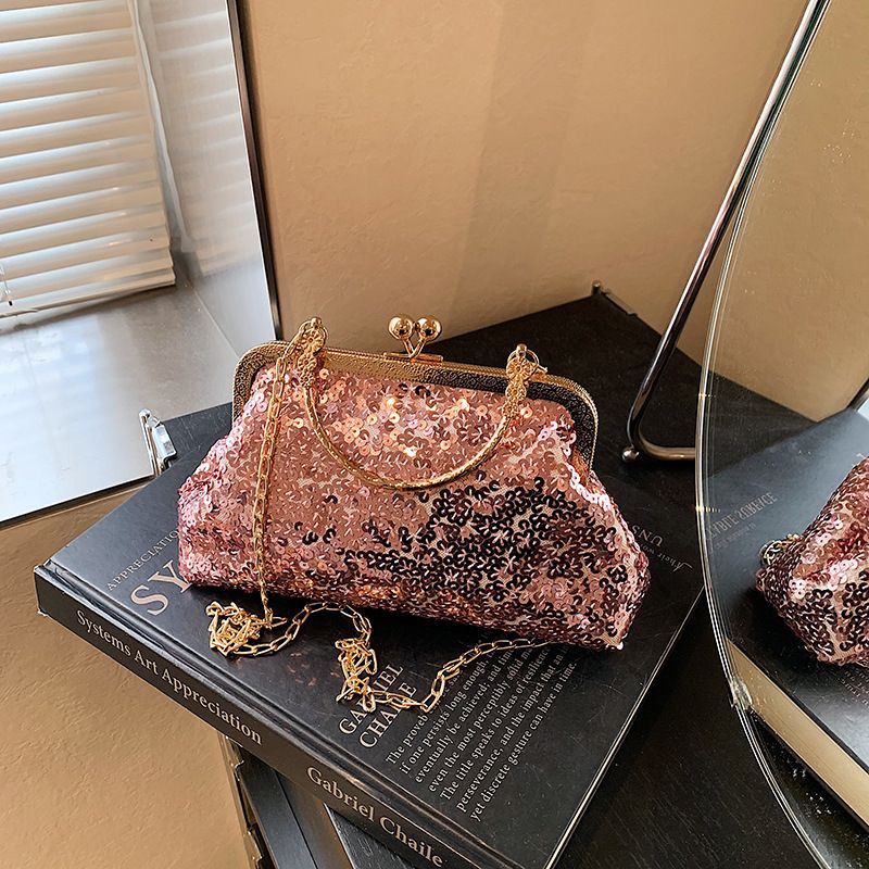 Trendy Shining Gold Silver Pink Sequin Ladies Dinner Evening Bags Metal Chain Shoulder Bag Crossbody For Women Prom Party Clutch B0286