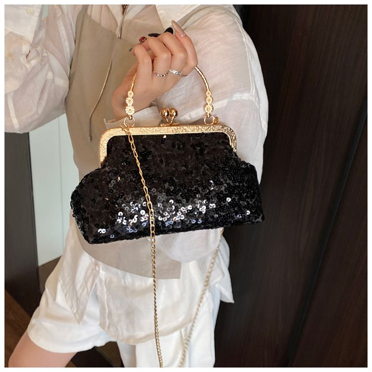 Trendy Shining Gold Silver Pink Sequin Ladies Dinner Evening Bags Metal Chain Shoulder Bag Crossbody For Women Prom Party Clutch B0286